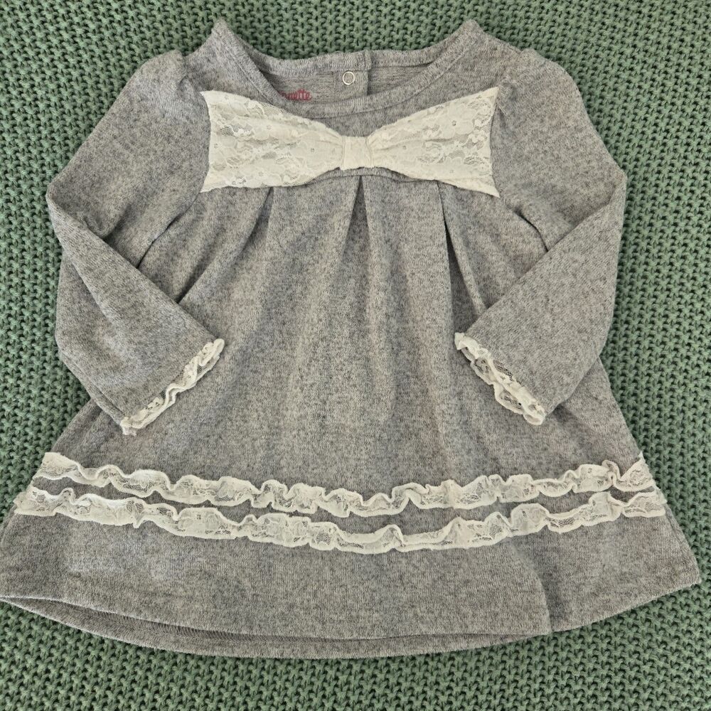 Nannette Girls 18 Month Grey Dress Long Sleeve Lace Accents